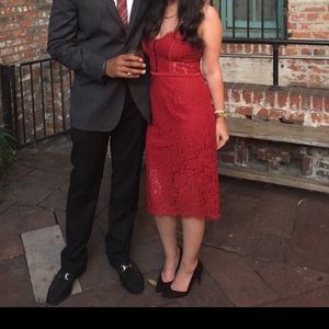 Express dark red lace midi dress